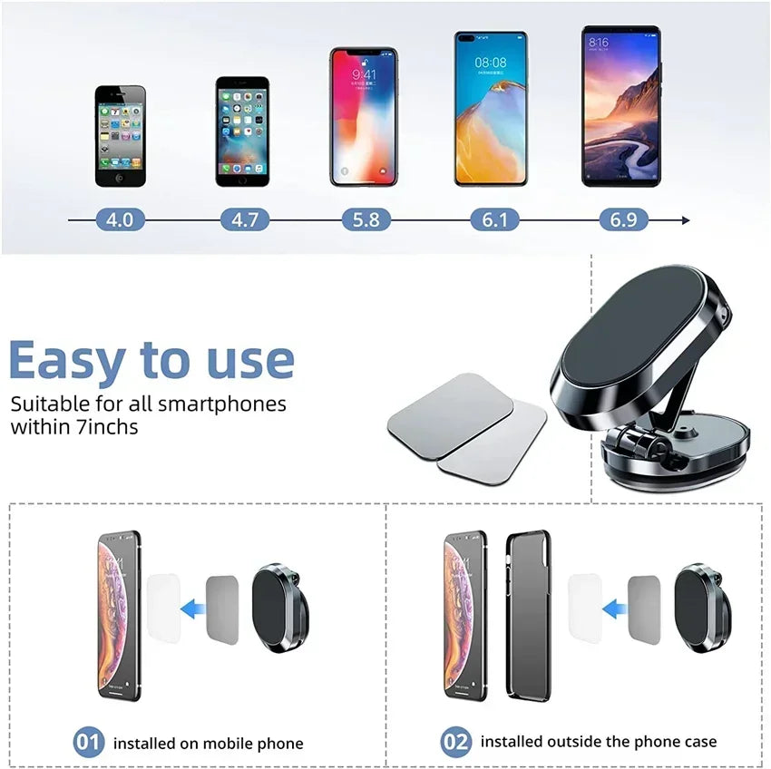 Metal Magnetic Car Phone Holder Folding Magnet Mount Mobile Cell Phone Stand GPS Support for iPhone 14 13 Xiaomi Huawei Samsung