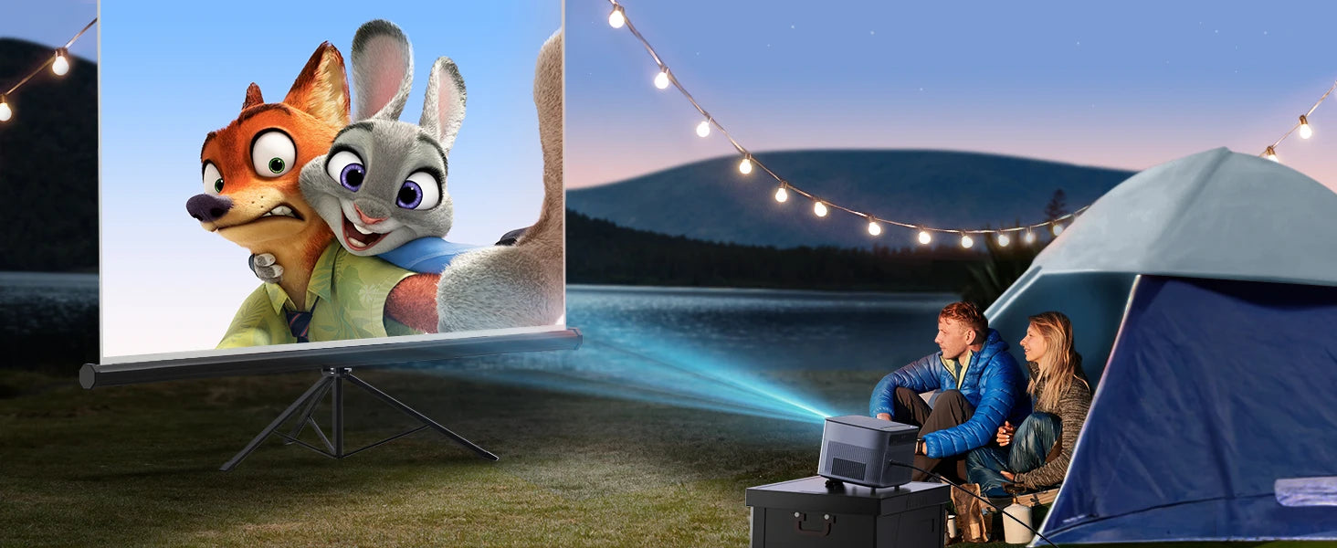 Projektor Wimius P64 Native 1080P Full HD - podpora za 4K, 500 ANSI, 25.000L, WiFi 6, Bluetooth, samodejno ostrenje in trapezni prikaz za zunanji in domači kino