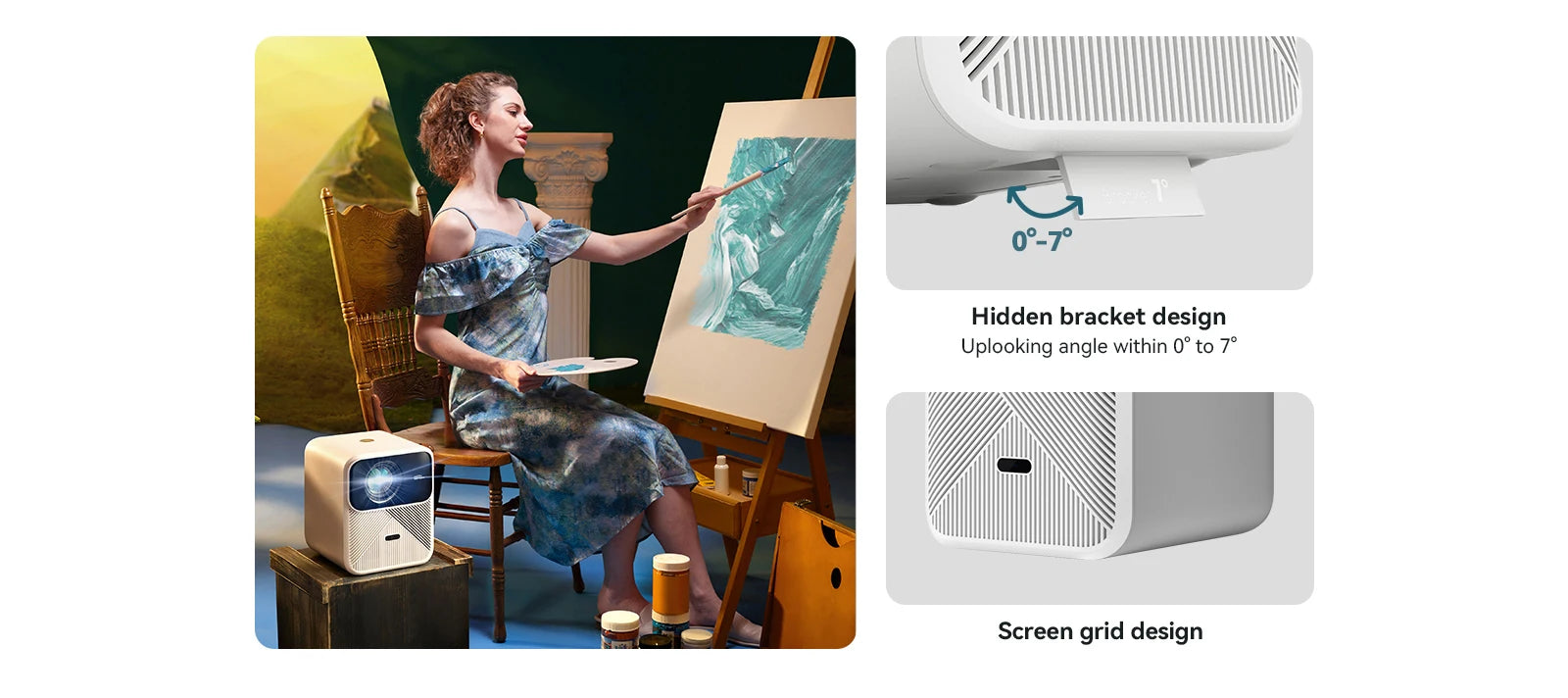 Projektor Wanbo Mozart 1 Full HD 1080P - 900 ANSI lumnov, WiFi 6, samodejno ostrenje in Keystone, pametni Android (2GB+32GB), TV za domači kino 