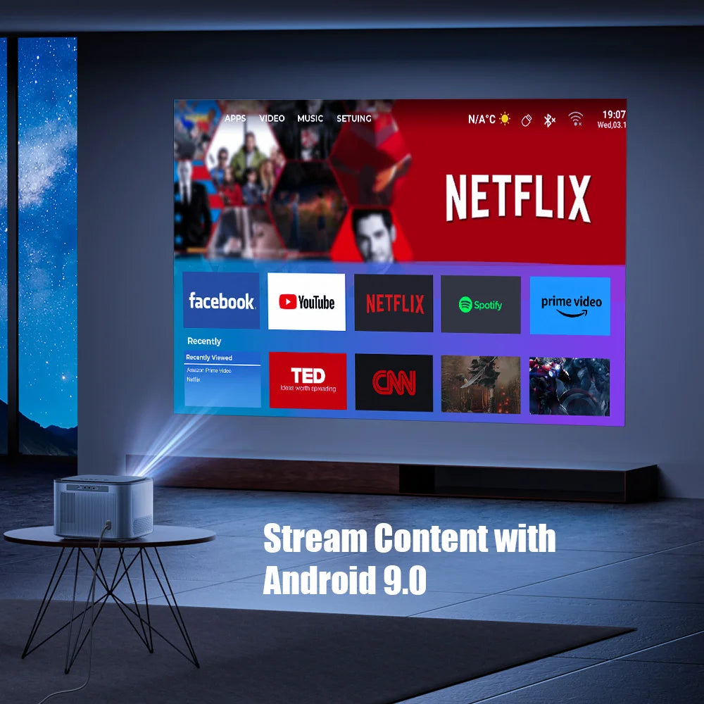 Projektor BYINTEK X25 Full HD 1080P Podpora za 4K, 900 ANSI lumnov, samodejno ostrenje, WiFi, Smart Android 9.0