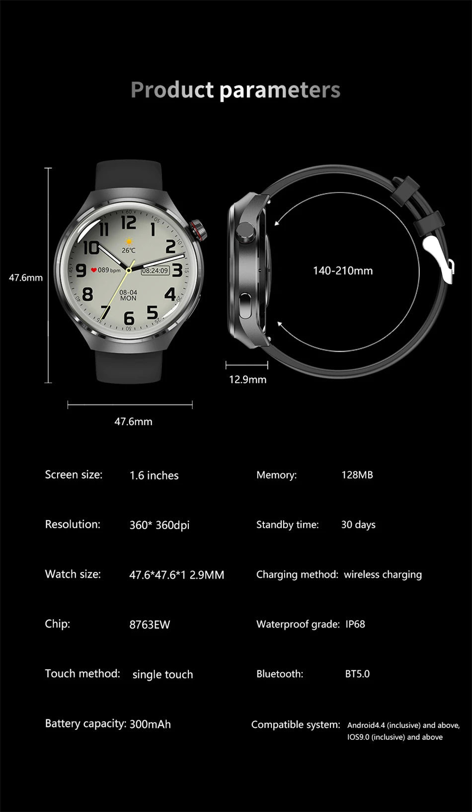 Watch 4 Pro Smartwatch for Men | 360x360 HD Screen, BT Call, NFC, IP68 Waterproof, Heart Rate & Blood Oxygen, 2024 Model