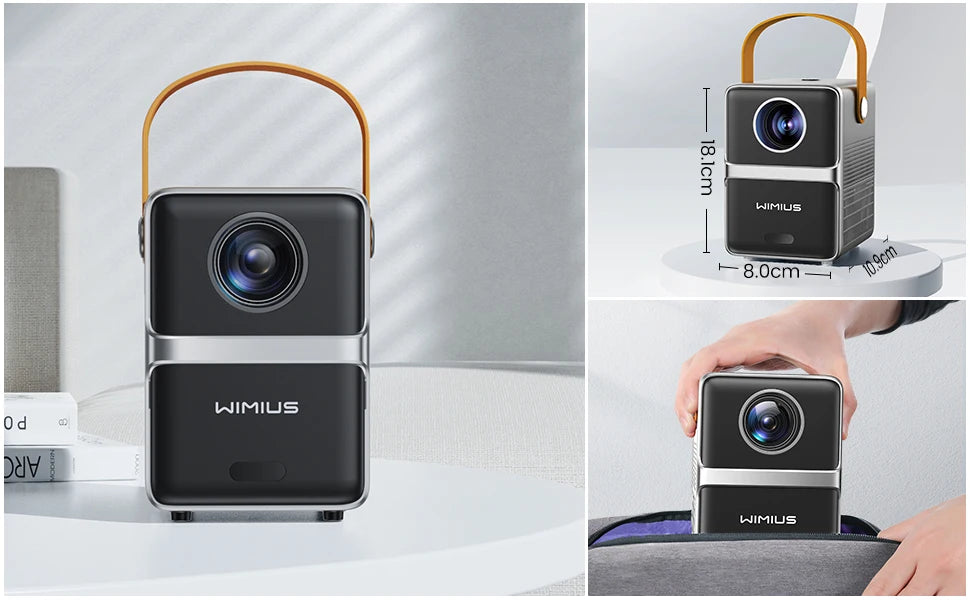 Prenosni projektor Wimius - 18000 lumnov, 5G WiFi, Bluetooth, Full HD 