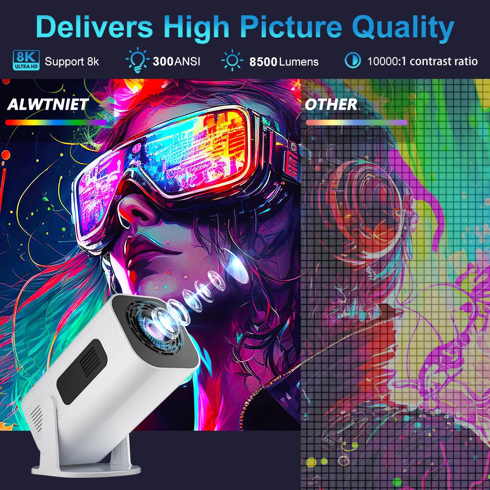 Mini projektor P330W - Android 11, 280 ANSI lumnov, podpora za 4K/8K, ločljivost 1080P, WiFi 6, BT 5.0, prenosni domači kino za Android/iOS 