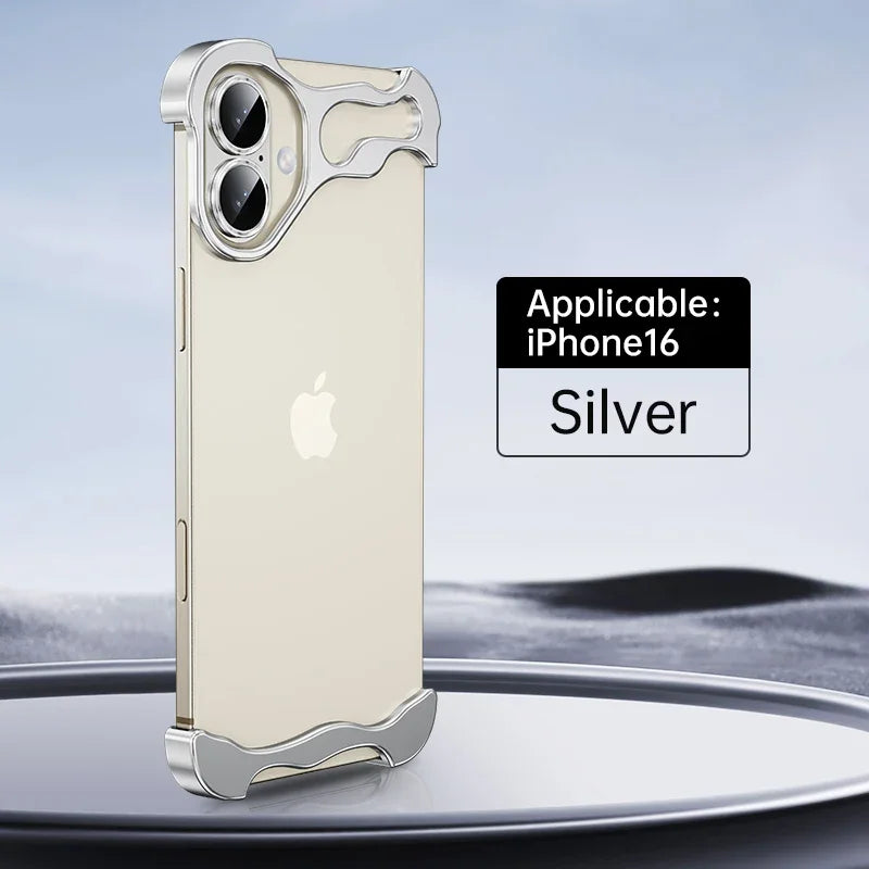 Premium Irregular Aluminum Alloy Shockproof Metal Bumper Phone Case for iPhone 13/14/15/16 Pro Max with Lens Film Protection