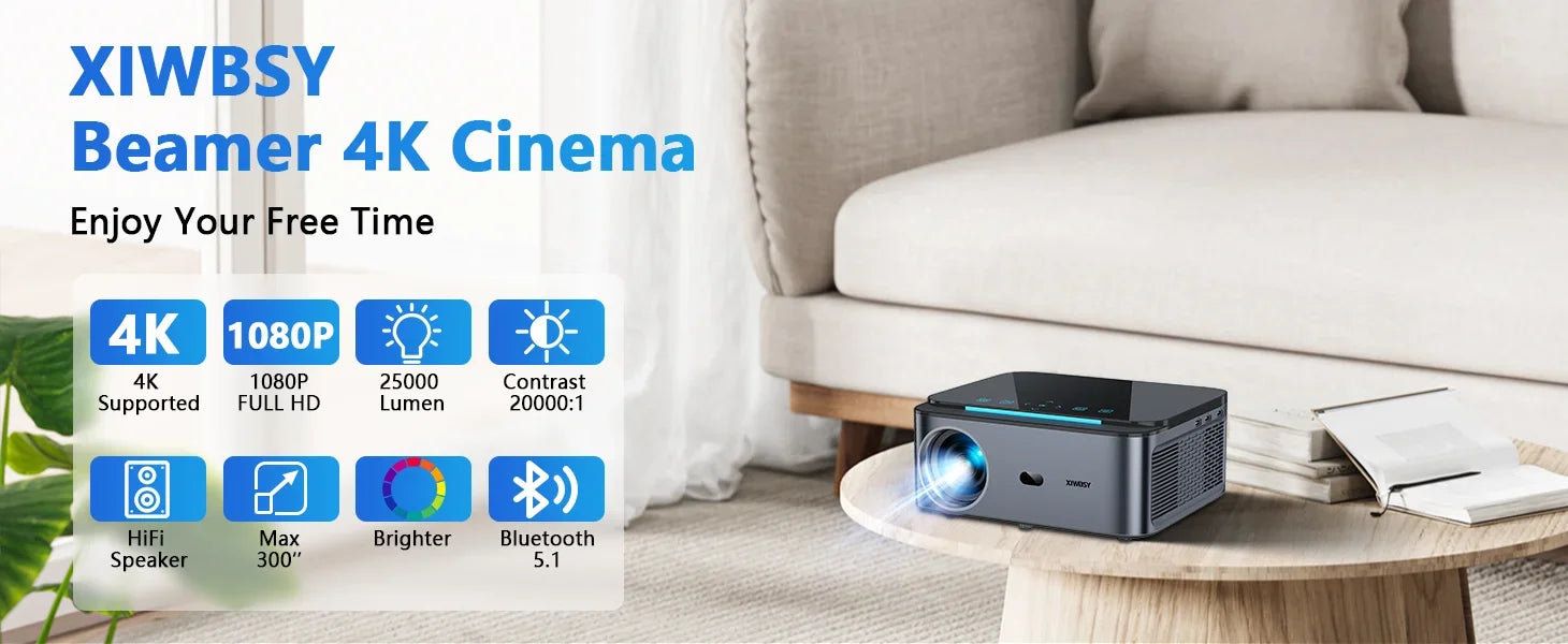 XIWBSY Full HD 1080P projektor 25000 lumnov Wifi6 8K Android projektor 3D Smart Home Theater Cinema Proyector Outdoor Beamer