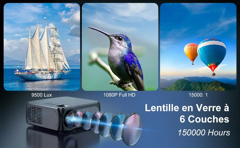 WIMIUS K8 5G WiFi Bluetooth projektor - 9500 lumnov Full HD 1080P, podpora za 4K, 4P/4D Keystone in povečava