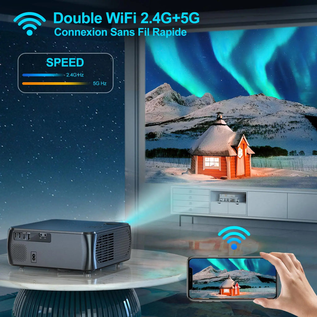 WIMIUS K8 5G WiFi Bluetooth projektor - 9500 lumnov Full HD 1080P, podpora za 4K, 4P/4D Keystone in povečava