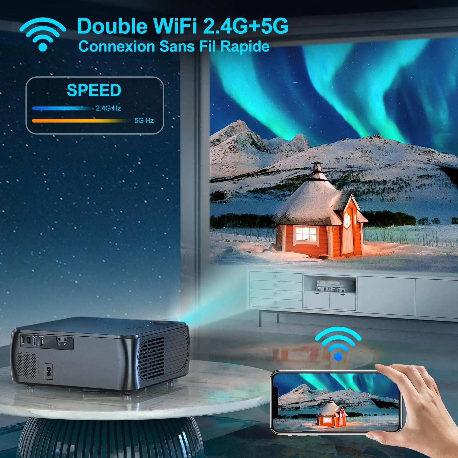 WIMIUS K8 5G WiFi Bluetooth projektor - 9500 lumnov Full HD 1080P, podpora za 4K, 4P/4D Keystone in povečava