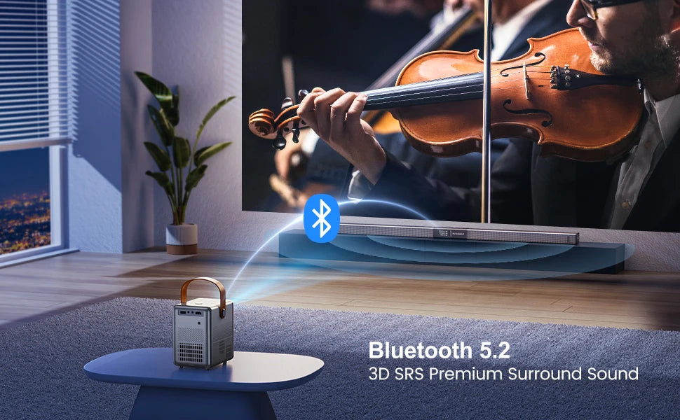 Prenosni projektor Wimius - 18000 lumnov, 5G WiFi, Bluetooth, Full HD 