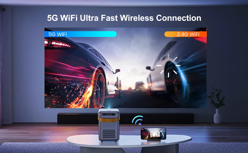 Prenosni projektor Wimius - 18000 lumnov, 5G WiFi, Bluetooth, Full HD 