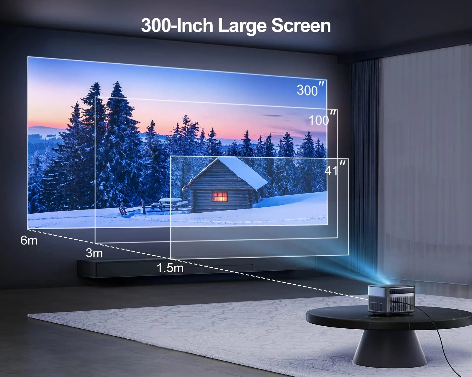 Projektor Wimius P64 Native 1080P Full HD - podpora za 4K, 500 ANSI, 25.000L, WiFi 6, Bluetooth, samodejno ostrenje in trapezni prikaz za zunanji in domači kino