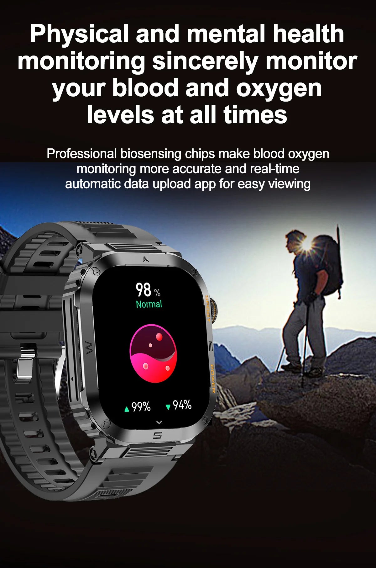 Men's Rugged Outdoor Smartwatch with Bluetooth Call | 100+ Sports Modes | Advanced Activity Tracker | Compatible with iOS & Android