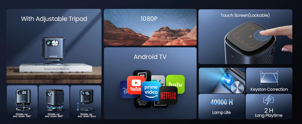 Mini projektor WiMiUS DLP | 1080P HD, pametni Android, prenosni in brezžični 