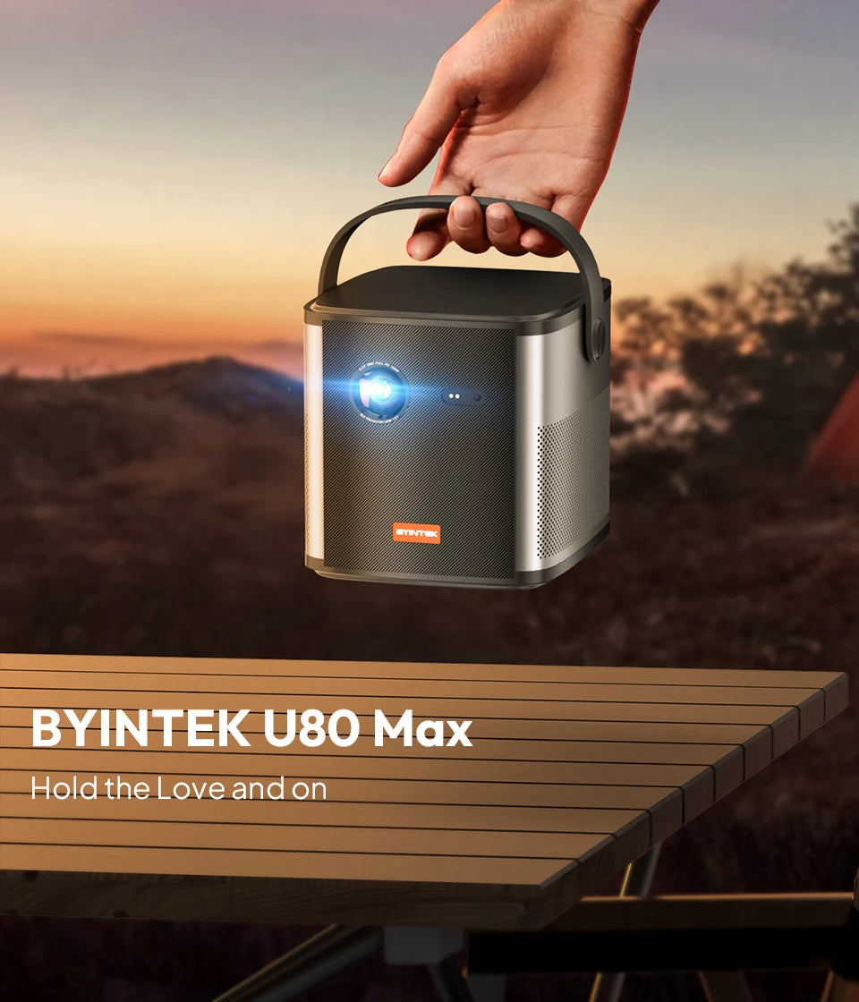 Projektor BYINTEK U80 Max 3D 4K - prenosni domači kino DLP z Androidom 11, WiFi, 1080P HD in vgrajeno baterijo 
