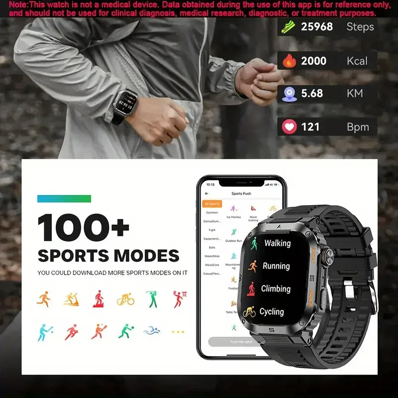 Men's Rugged Outdoor Smartwatch with Bluetooth Call | 100+ Sports Modes | Advanced Activity Tracker | Compatible with iOS & Android