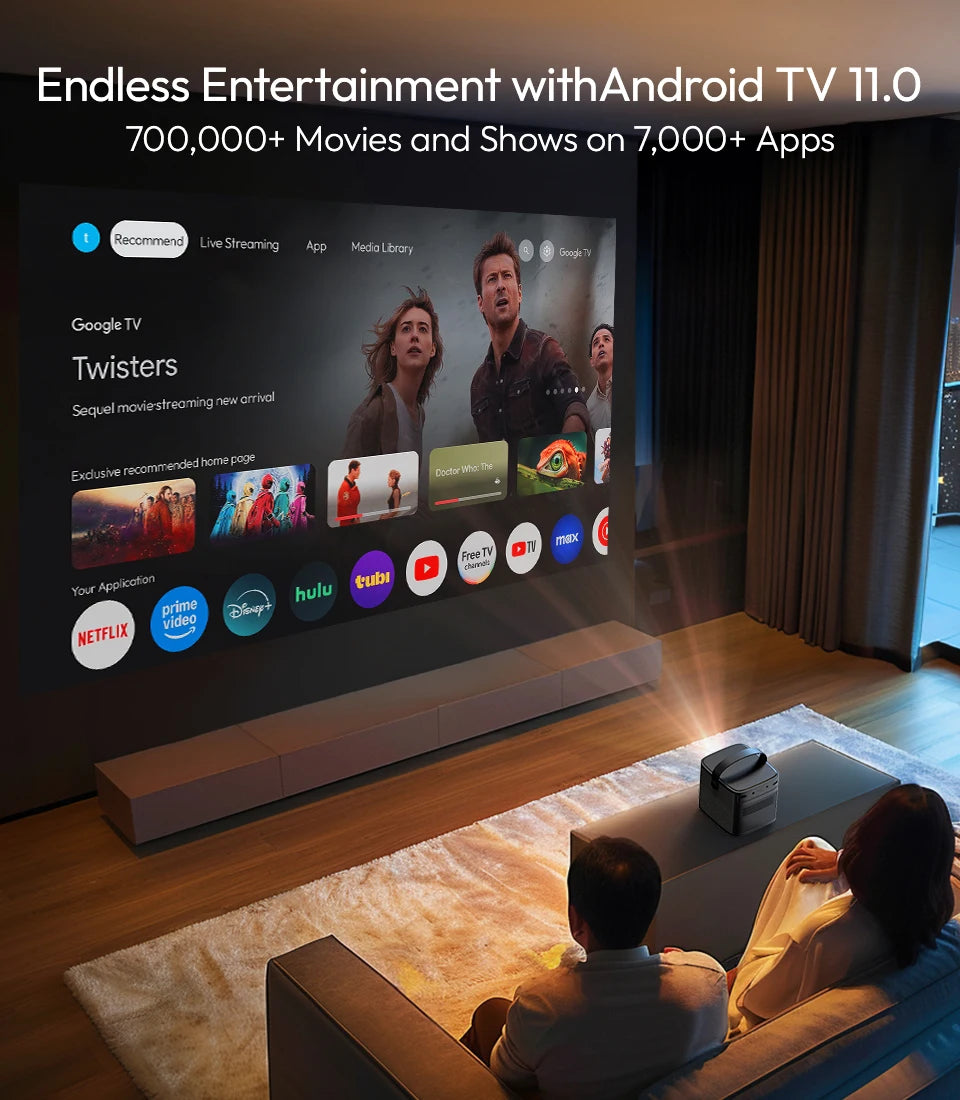 Projektor BYINTEK U80 Max 3D 4K - prenosni domači kino DLP z Androidom 11, WiFi, 1080P HD in vgrajeno baterijo 