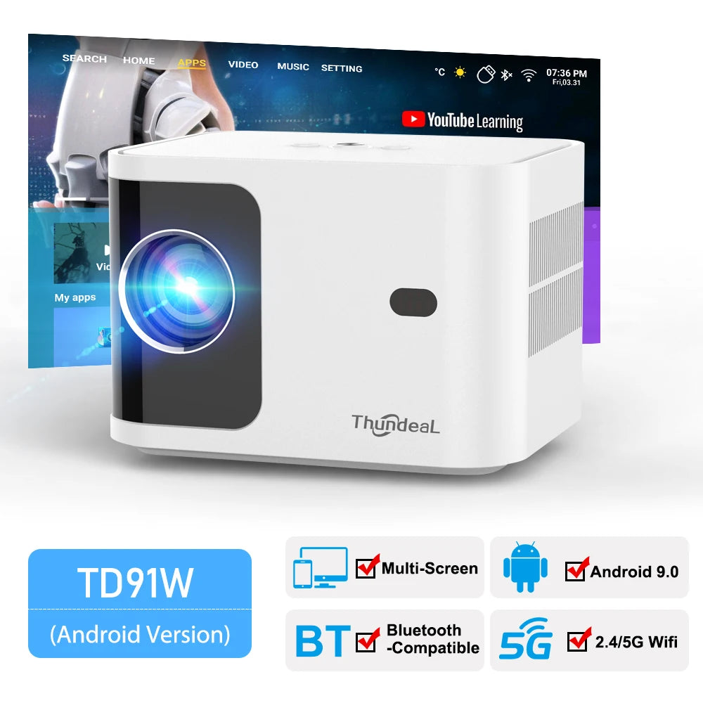 Mini projektor ThundeaL TD91/TD91W HD - 1080P, podpora za 4K, 5G WiFi, Android 