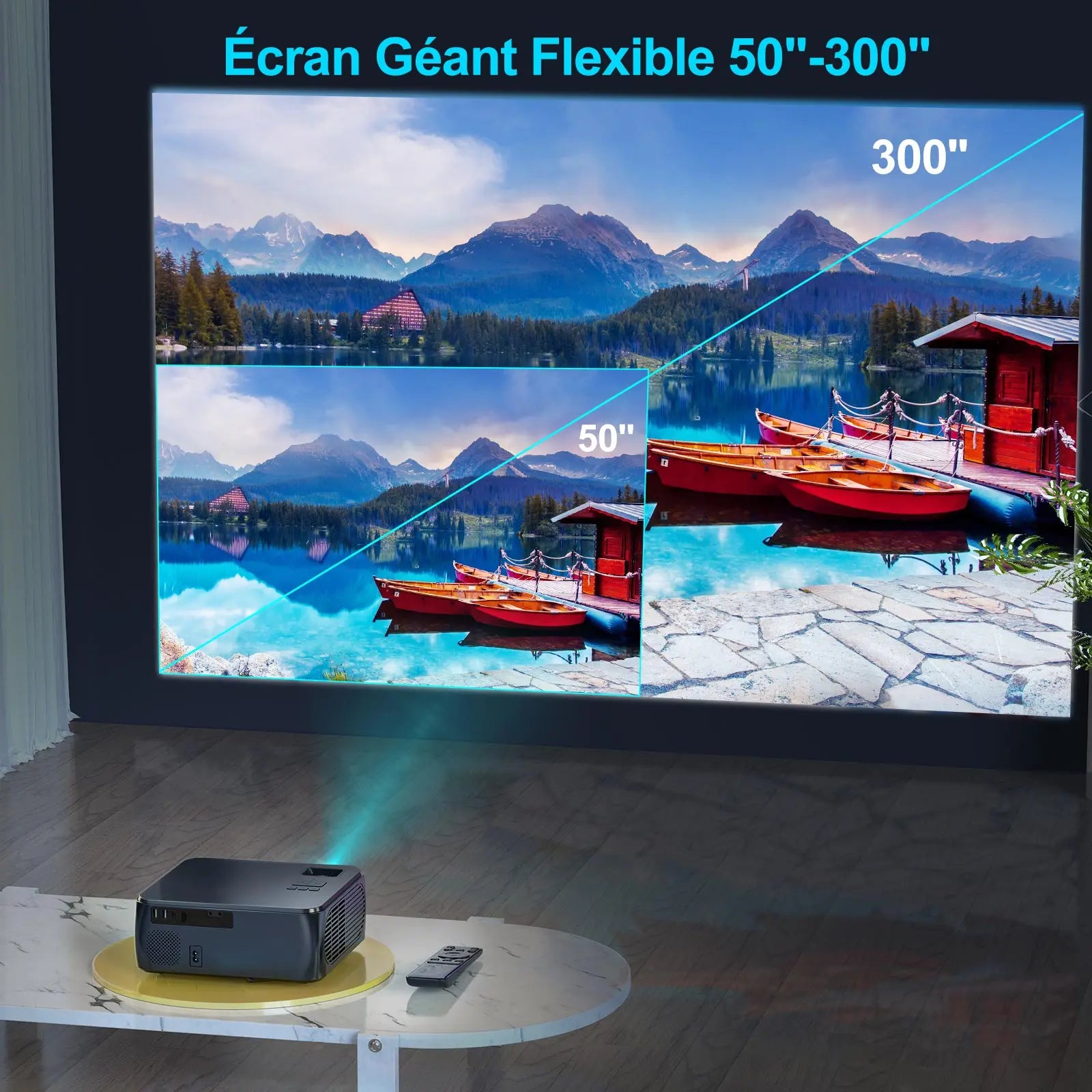 WIMIUS K8 5G WiFi Bluetooth Projector - 9500 Lumens Full HD 1080P, 4K Support, 4P/4D Keystone, and Zoom