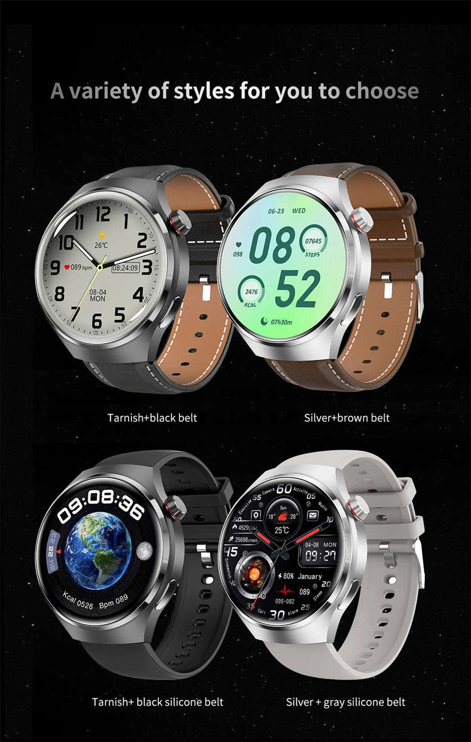 Watch 4 Pro Smartwatch for Men | 360x360 HD Screen, BT Call, NFC, IP68 Waterproof, Heart Rate & Blood Oxygen, 2024 Model