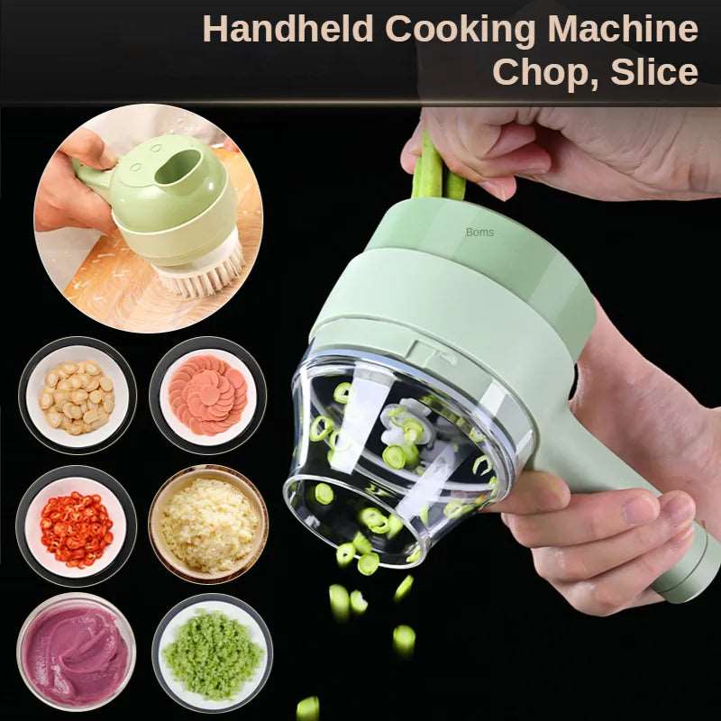 4-in-1 Electric Vegetable Chopping Set - Handheld Wireless Electric Garlic Grinder, Food Chopper, Meat Slicer, and Vegetable Peeling and Chopping Cutte