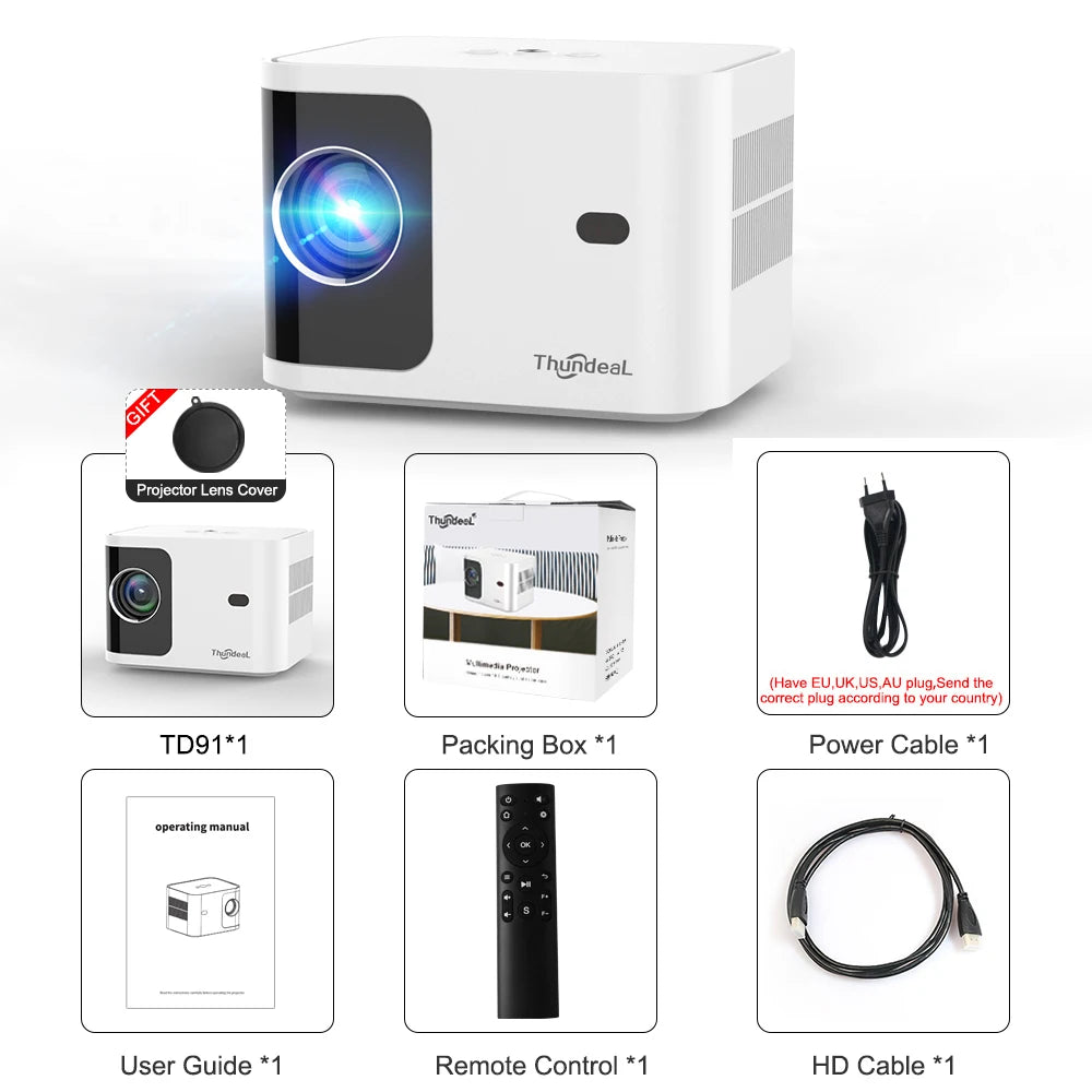 Mini projektor ThundeaL TD91/TD91W HD - 1080P, podpora za 4K, 5G WiFi, Android 