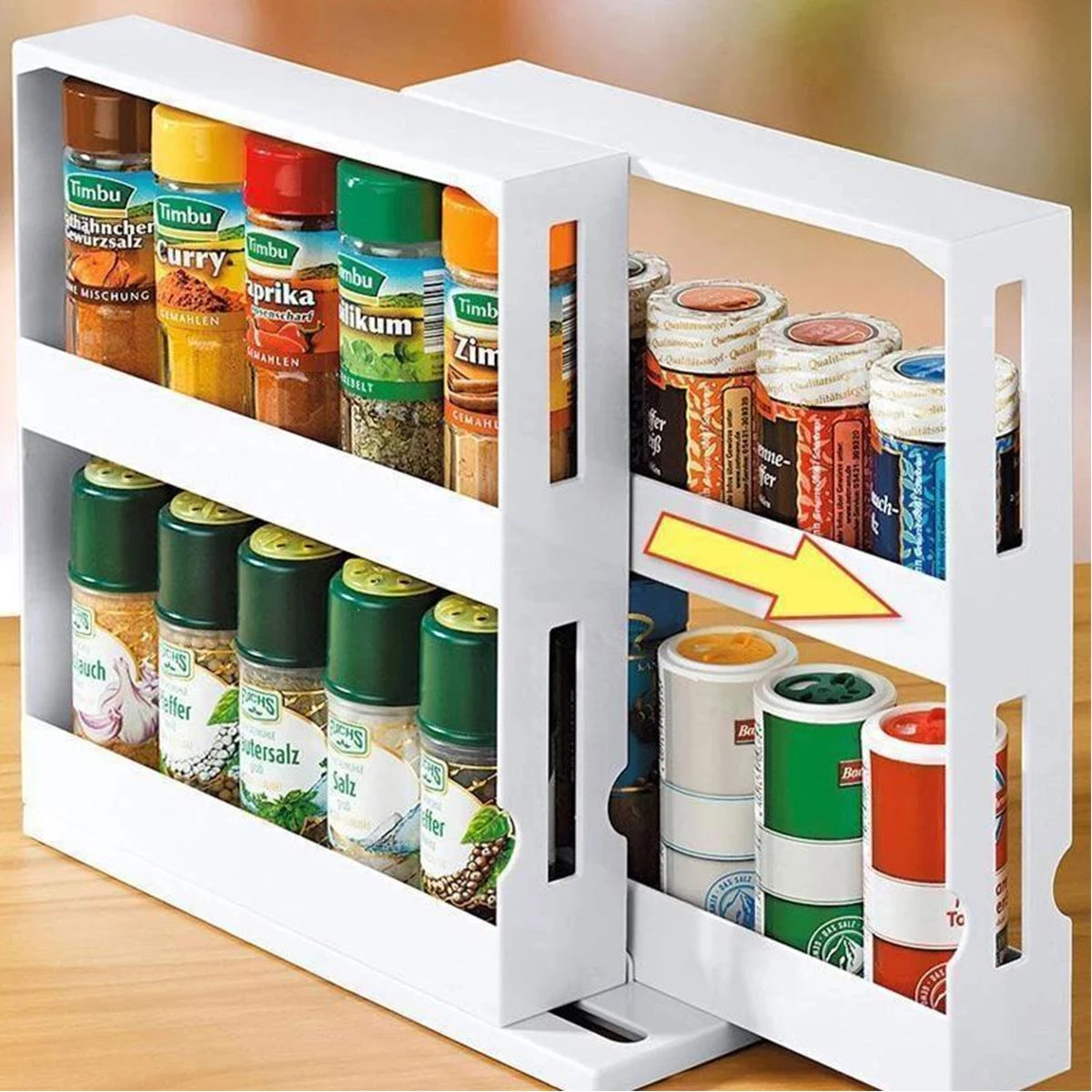 2-Layer Rotating Spice Jar & Bottle Storage Rack | Space-Saving Kitchen Organizer