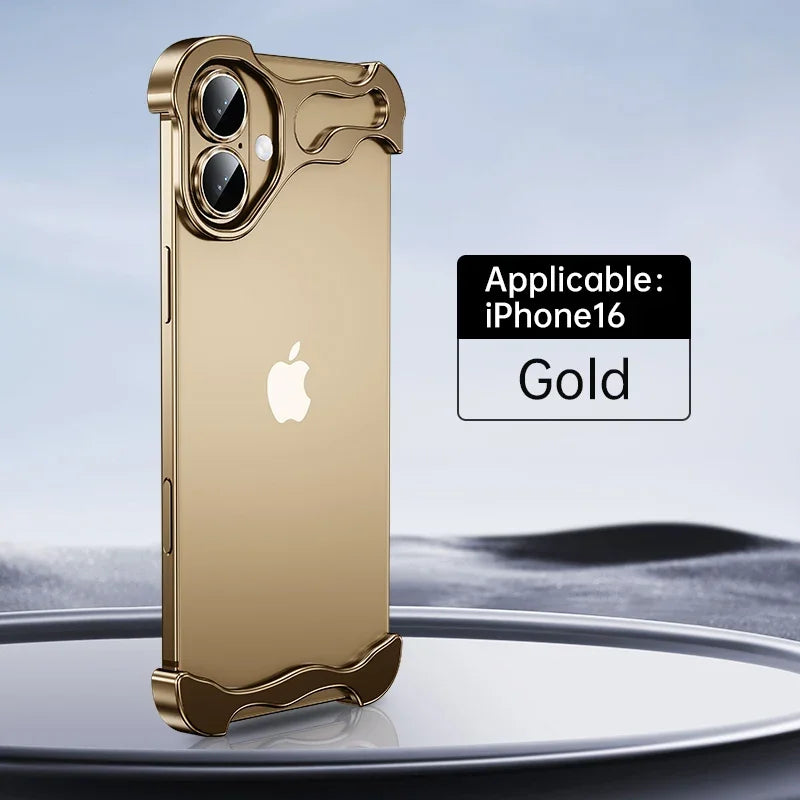 Premium Irregular Aluminum Alloy Shockproof Metal Bumper Phone Case for iPhone 13/14/15/16 Pro Max with Lens Film Protection