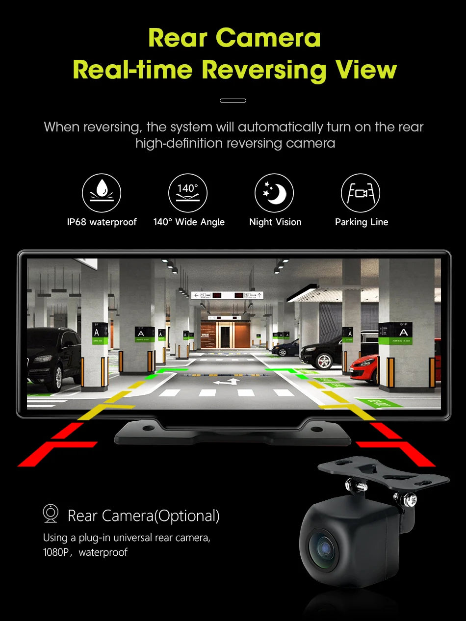 4K Dash Cam 3840x2160P - Video Recording, Wireless CarPlay & Android Auto, 5G WiFi, GPS Navigation, AUX, Dual Lens Car DVR