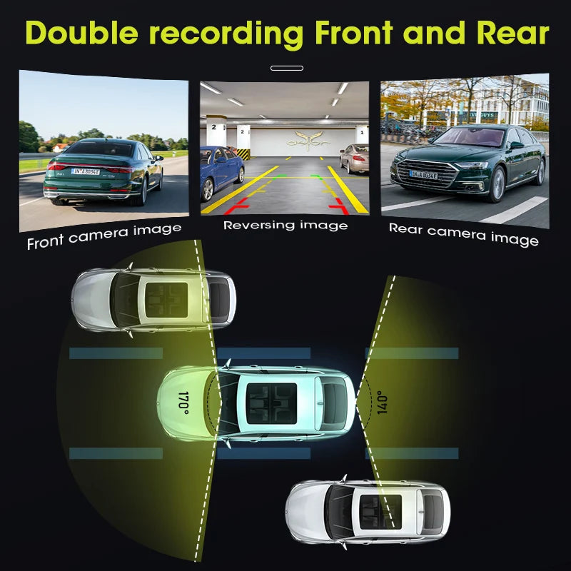 4K Dash Cam 3840x2160P - Video Recording, Wireless CarPlay & Android Auto, 5G WiFi, GPS Navigation, AUX, Dual Lens Car DVR