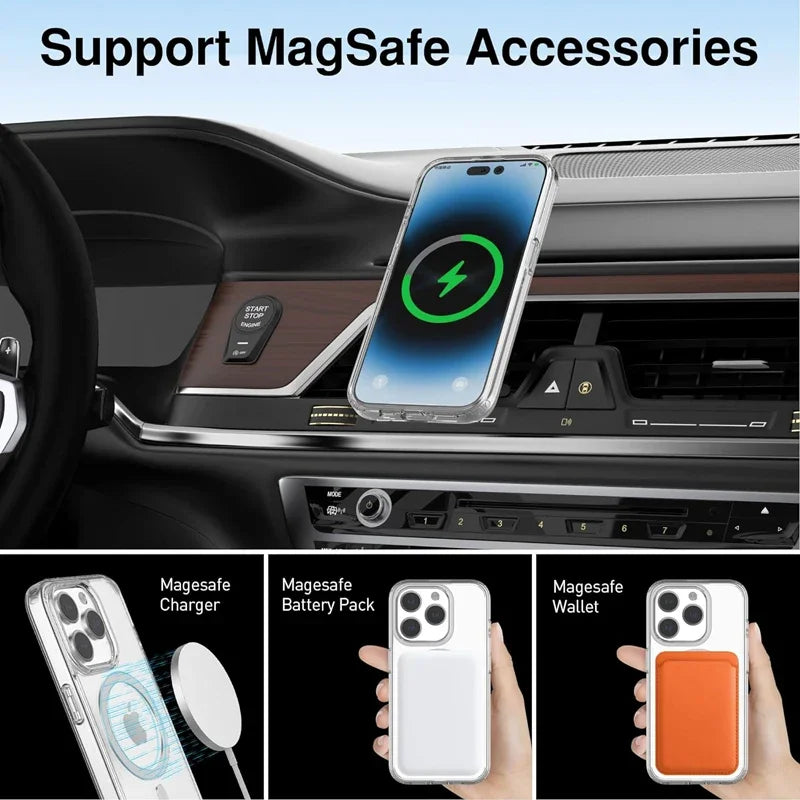 Clear Magnetic Case with MagSafe | Transparent Cover for iPhone 15, 14, 13, 12, 11 Pro Max, Mini, XS Max, XR, SE