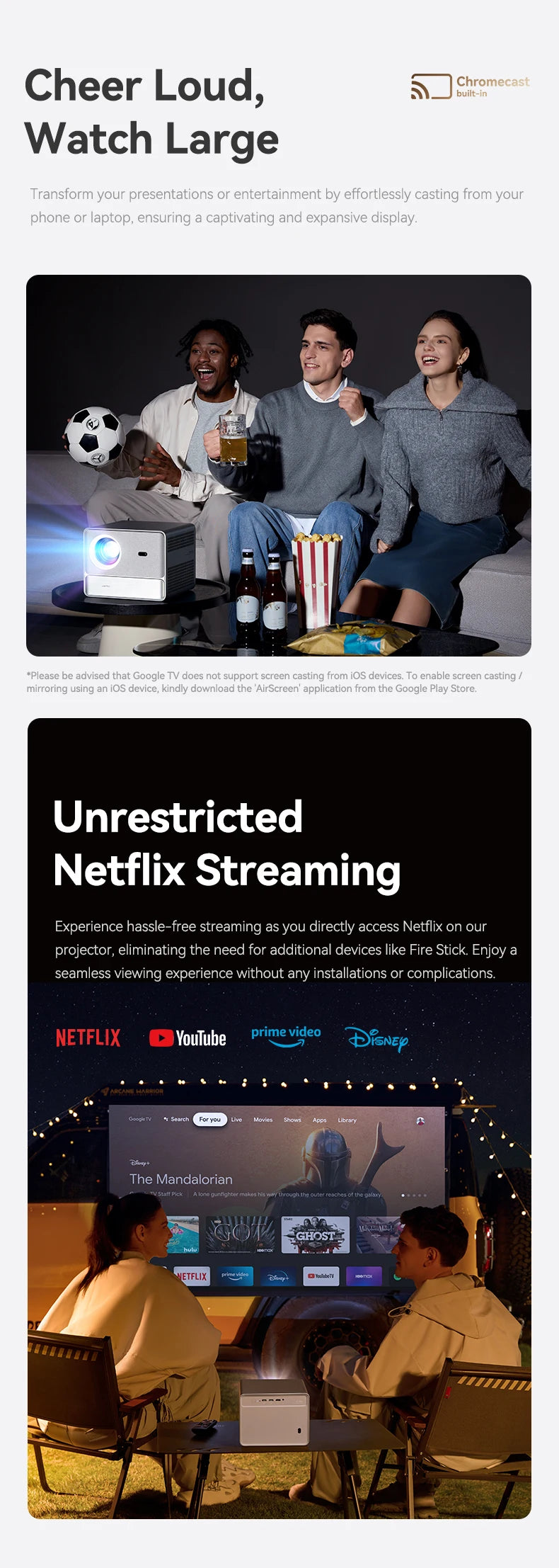 Projektor Wanbo DaVinci 1 Pro Full HD 1080P, 4K, Google TV 11.0, samodejno ostrenje, 5G WiFi, prenosni hišni kino 