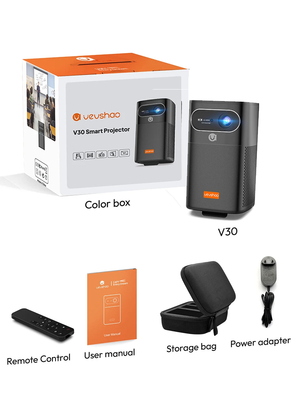 VEVSHAO V30 3D projektor - 4K pametni prenosni domači kino Android 