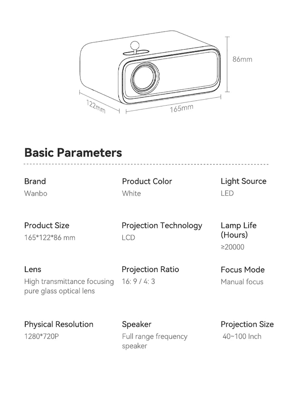 Wanbo Mini Protable Multimedia 720P Smart Projector Proyector Home Theater Video Beam LED 250 ANSI Projector Full HD