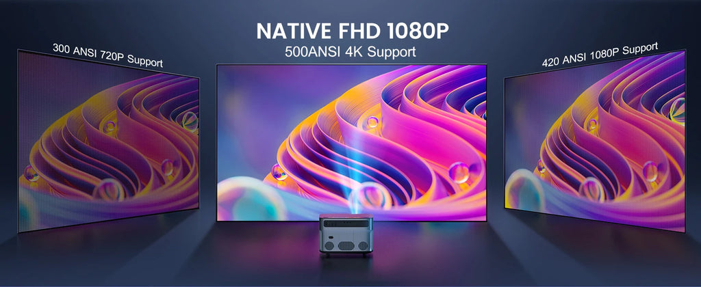 Projektor Wimius P64 Native 1080P Full HD - podpora za 4K, 500 ANSI, 25.000L, WiFi 6, Bluetooth, samodejno ostrenje in trapezni prikaz za zunanji in domači kino
