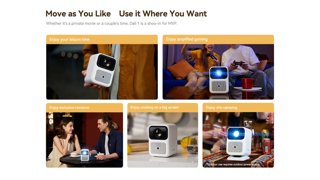 Wanbo Dali 1 Mini Prenosni žarkovni projektor s samodejnim ostrenjem Android 9.0 350ANSI Dual Wifi 6 ASA 3.0 Proyector 2*5W HIFI zvočnik 