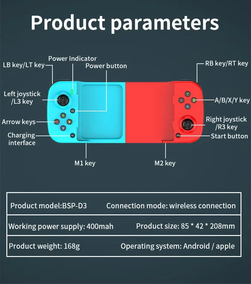 Brezžični BT 5.0 raztegljiv igralni krmilnik za mobilni telefon Android IOS igralna palica igralna palica Eat Chicken igralna ploščica za PS4 Switch PC