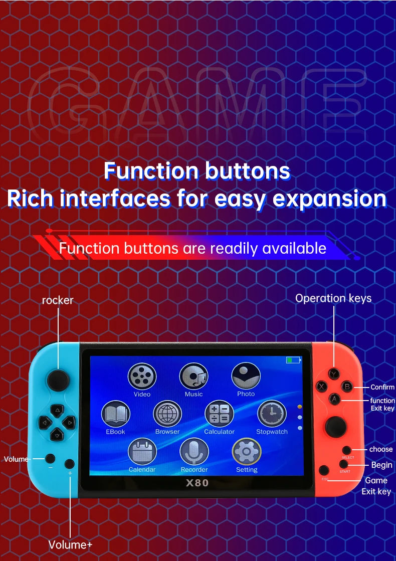 Igralna konzola z velikim zaslonom X80 7-palčni TFT800*480 HD True Color Screen 3000mah ročna igralna konzola rojstnodnevno božično darilo