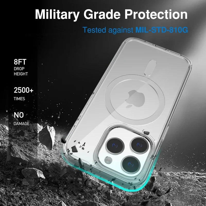 Clear Magnetic Case For Apple iPhone 16 15 14 13 12 11 Pro Max Plus 13 Mini XS Max XR 8 7 SE SE2 With Magsafe Transparent Cover