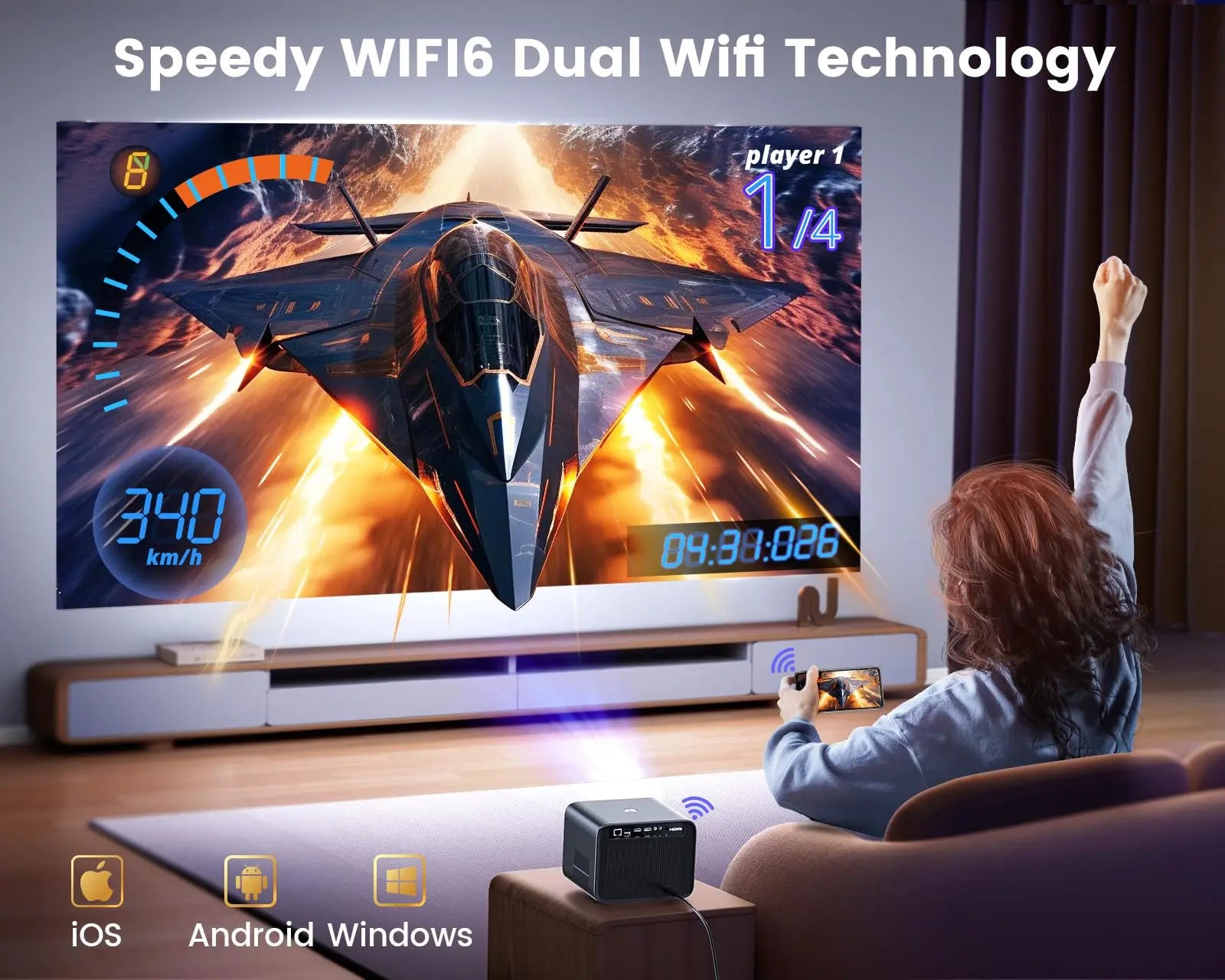Projektor, ki podpira Wimius 4K - 30000 lumnov, samodejno ostrenje, WiFi 6 in Dolby Audio 