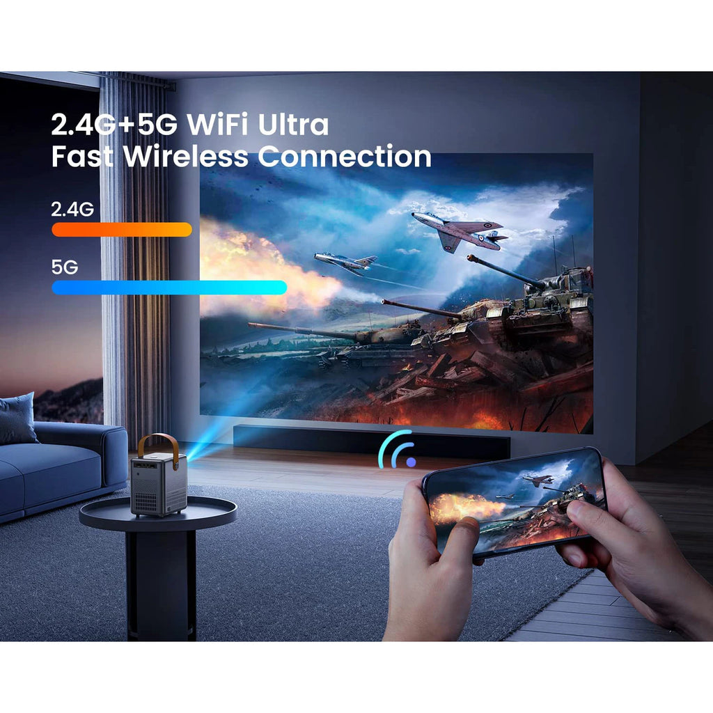 Prenosni projektor Wimius - 18000 lumnov, 5G WiFi, Bluetooth, Full HD 