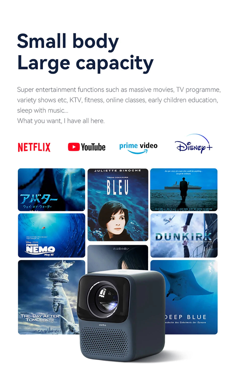 Mini projektor WANBO T2 Max Android 9.0, 1080p Full HD, 450 ANSI, WiFi, prenosni s HiFi zvokom za dom in na prostem 