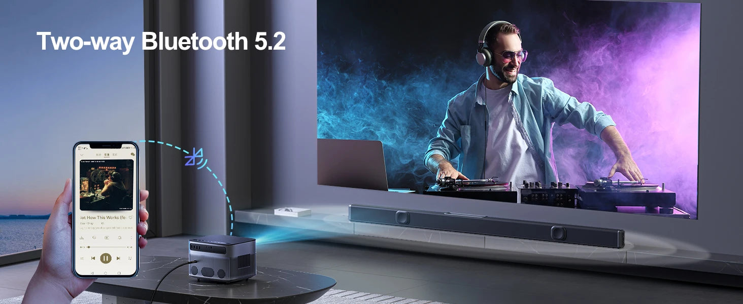 Projektor Wimius P64 Native 1080P Full HD - podpora za 4K, 500 ANSI, 25.000L, WiFi 6, Bluetooth, samodejno ostrenje in trapezni prikaz za zunanji in domači kino