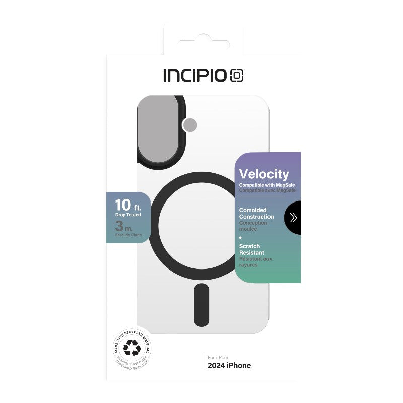 Incipio Velocity MagSafe - ovitek za iPhone 16 (prozoren / črn)