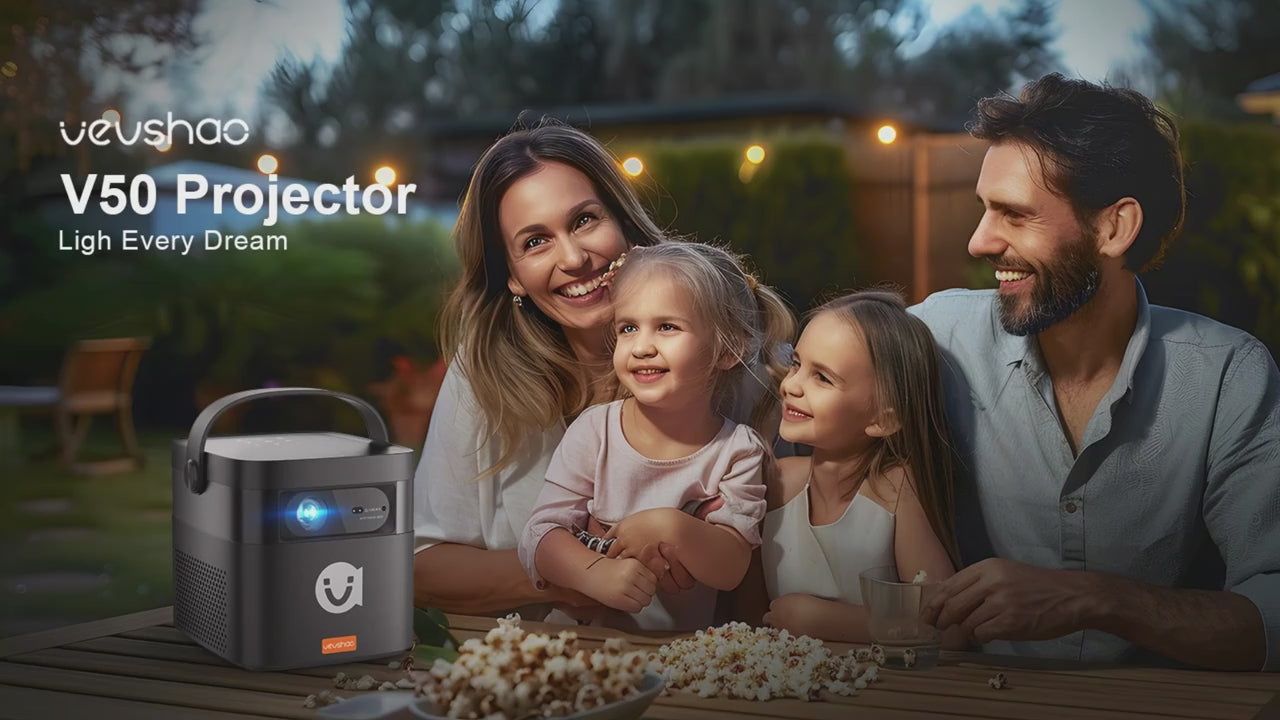 Prenosni projektor VEVSHAO V50 - 4K 3D, Full HD 1080P, WiFi, 15000 mAh baterija