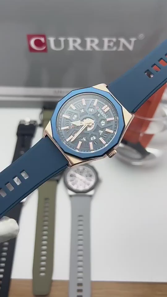 Moška modna ura CURREN 8437 s silikonskimi paščki za prosti čas, kvarčnim mehanizmom, samodejnim datumom in svetlečimi kazalci (model 8437)"