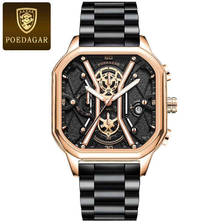 POEDAGAR 922 Men's Chronograph Square Watch: A Fusion of Elegance and Precision in Timekeeping iTrade.si