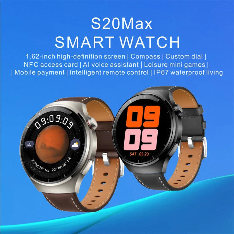 Pametna ura S20 Max 1,62 palca - Bluetooth klici, kompas, NFC, glasovne funkcije AI, brezžično polnjenje, šport in spremljanje telesne pripravljenosti za moške 