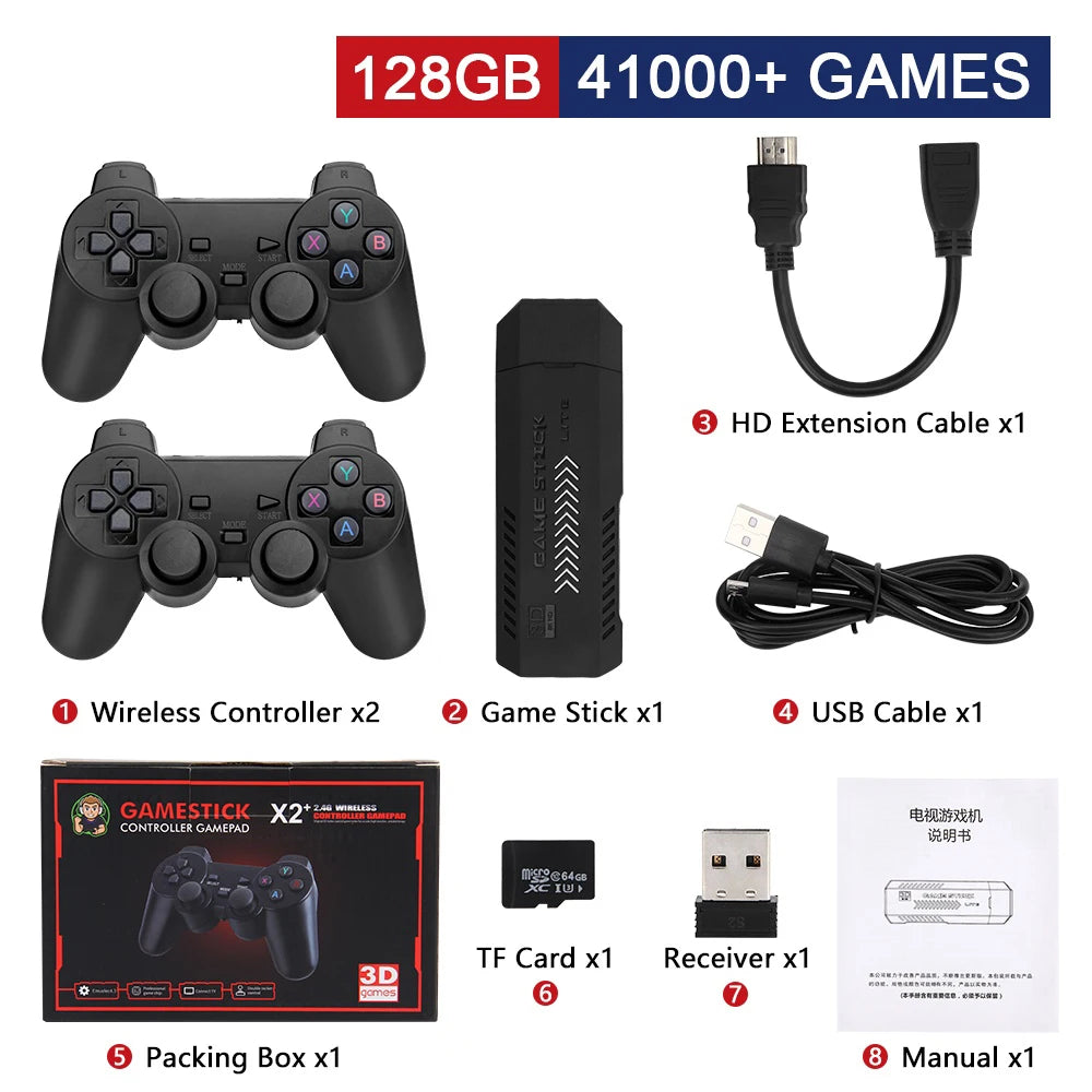 X2 Plus Retro Video Game Console 3D TV Game Stick 2.4G Wireless Controller HD-Out 40000Games For PSP/N64/PS1 iTrade.si
